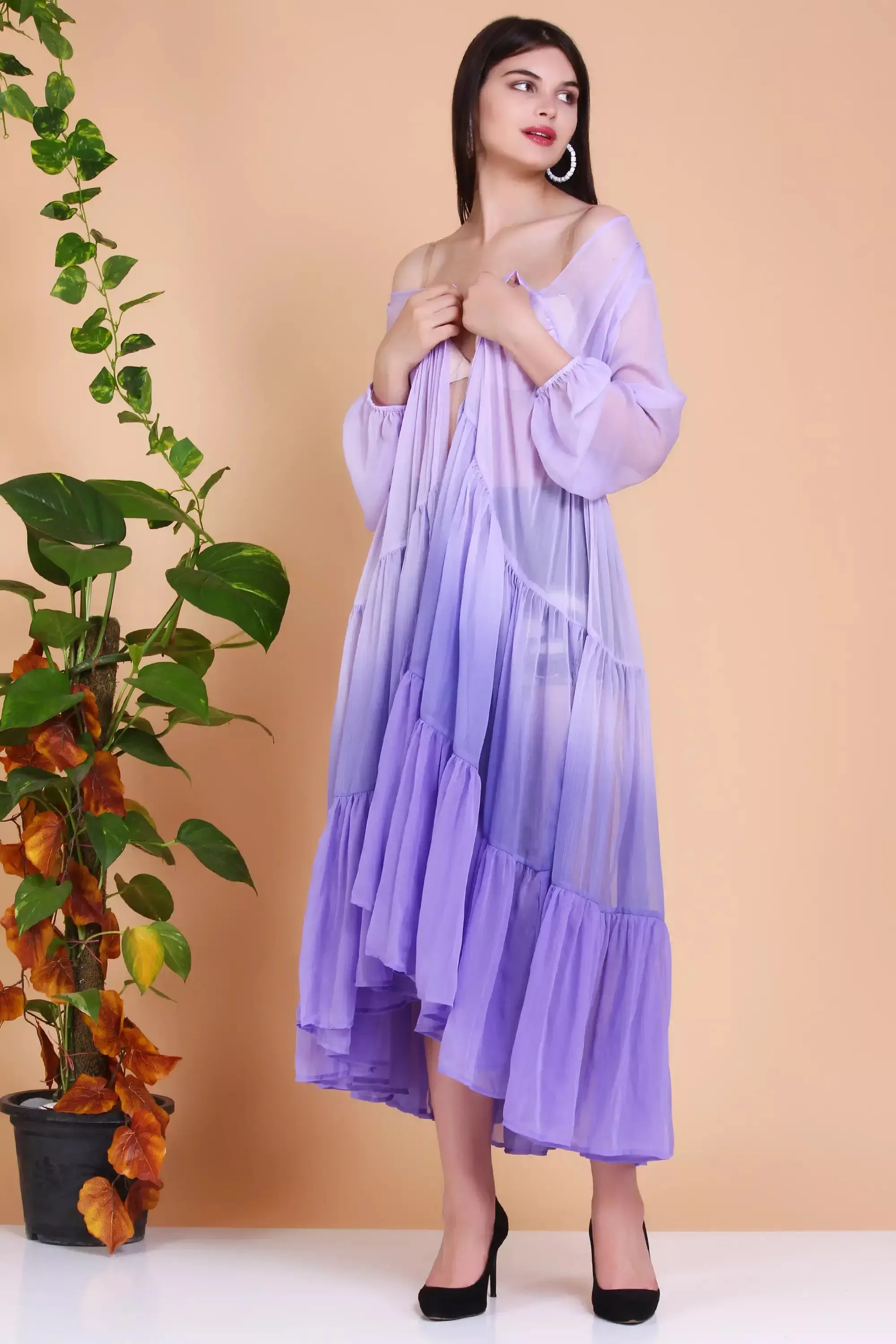 Lightweight Ombre Tiered Sheer Kimono