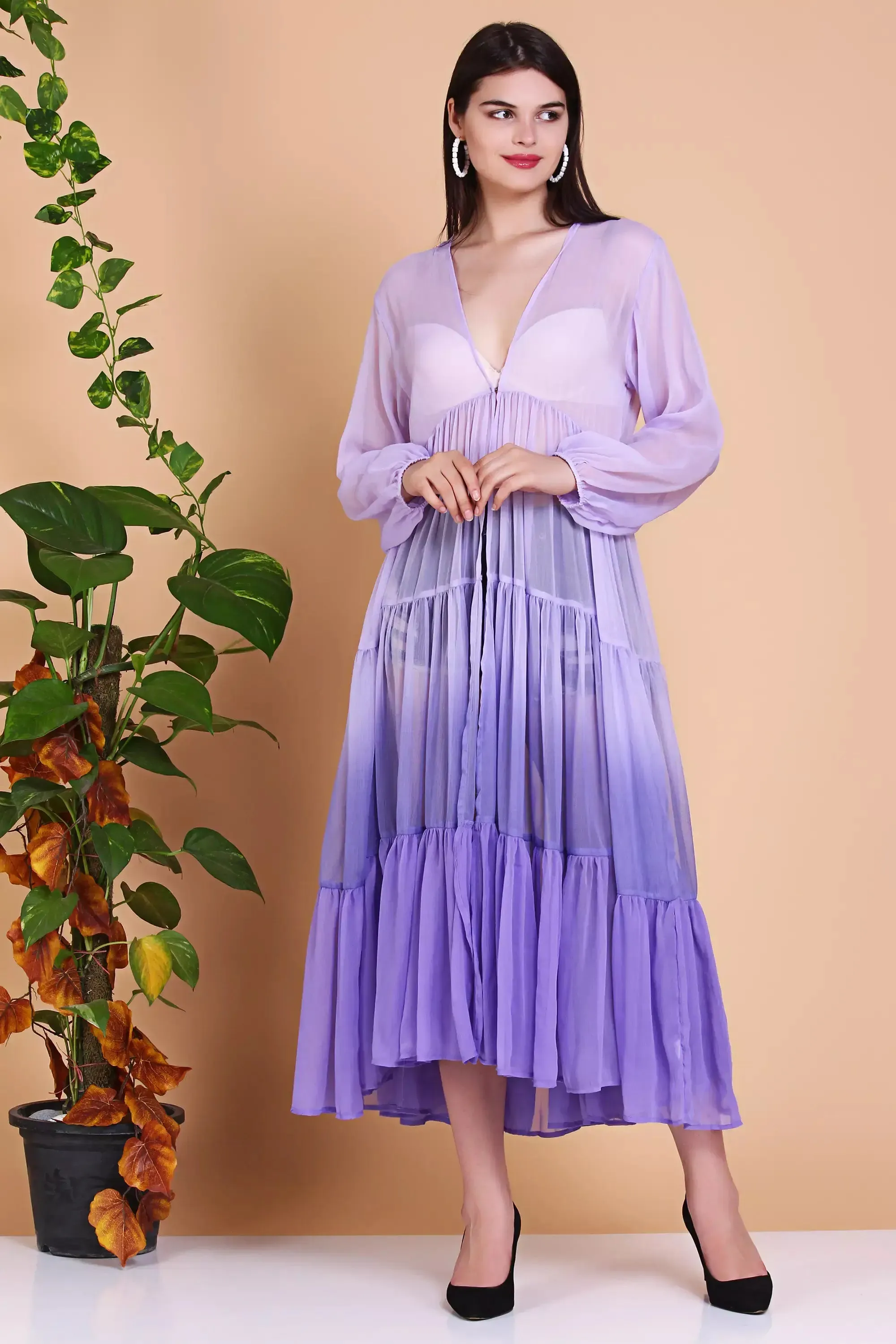 Lightweight Ombre Tiered Sheer Kimono