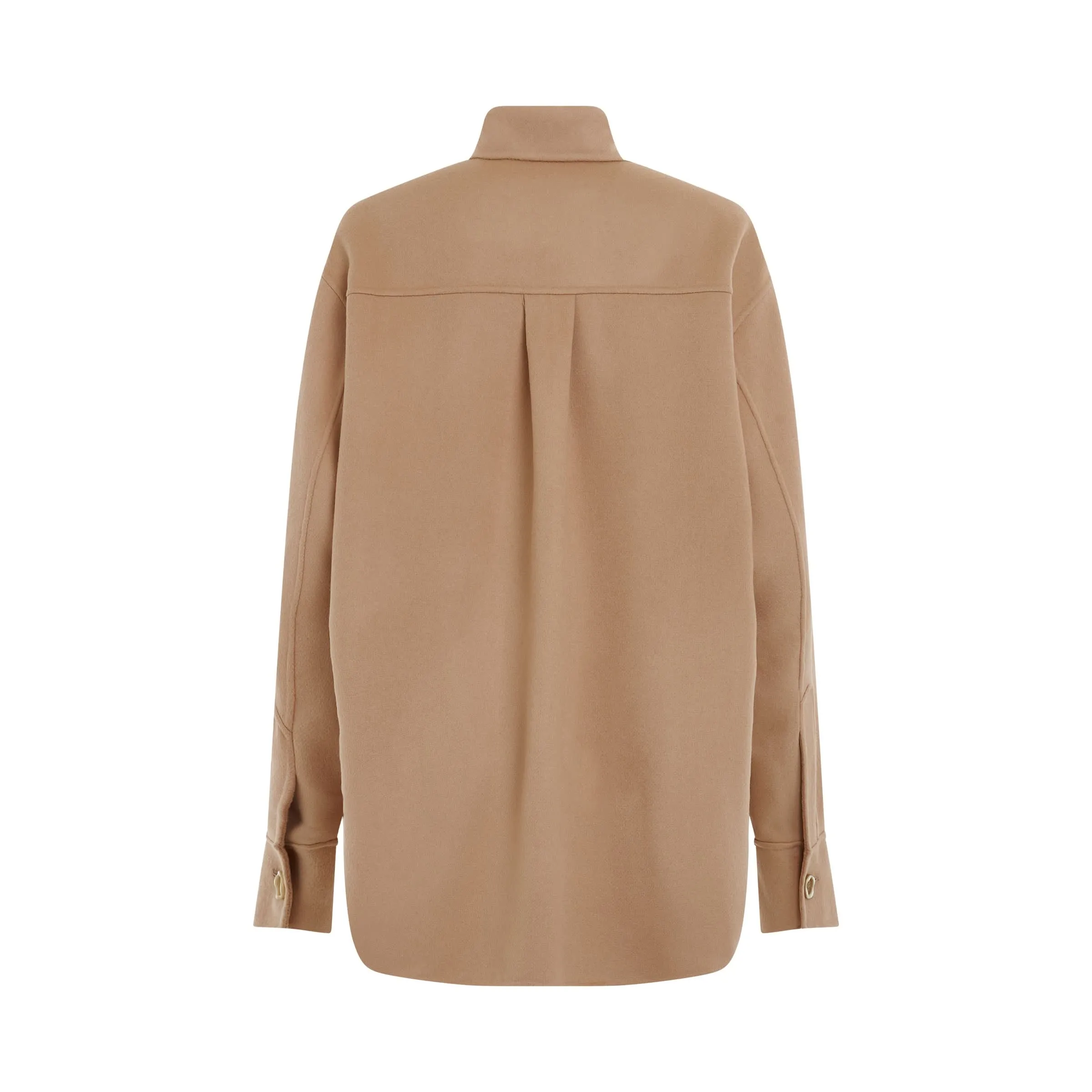 Logo Embroidered Buttoned Overshirt in Light Camel