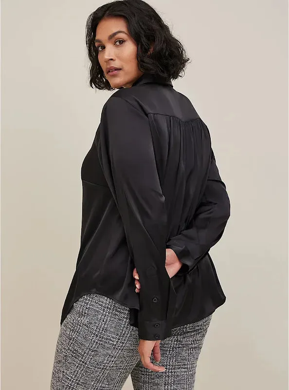 LoveFire Trendy Plus Size Hammered-Satin Button-Down Blouse