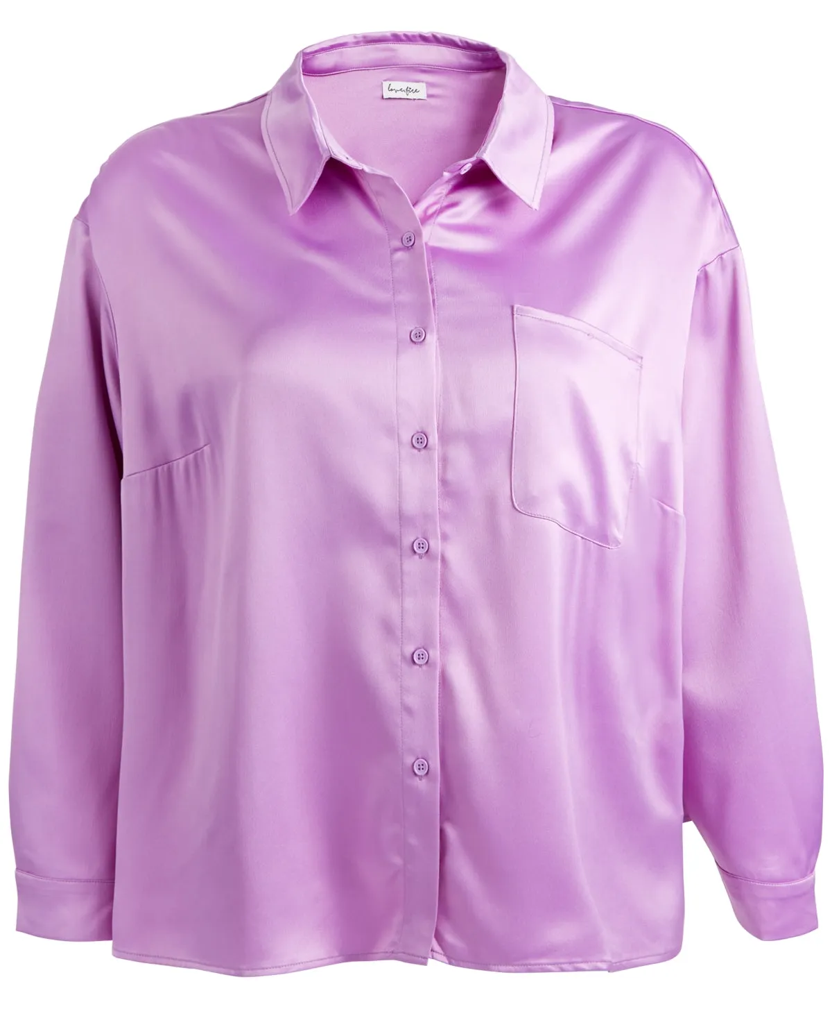 LoveFire Trendy Plus Size Hammered-Satin Button-Down Blouse