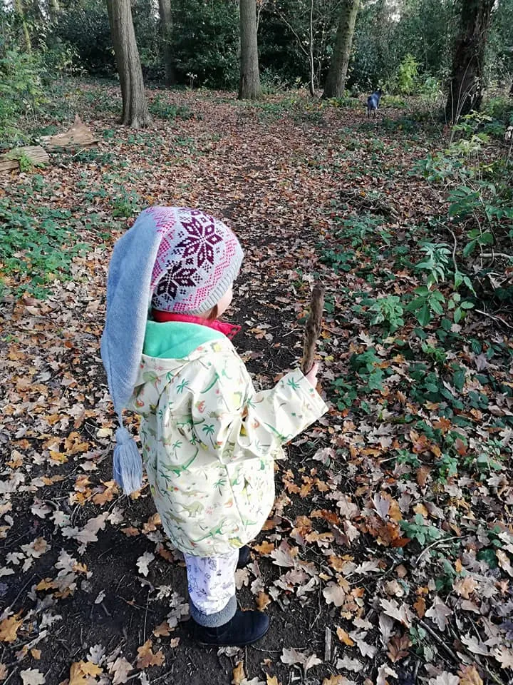 Magenta coloured Winter Pixie Hat, fair isle pattern, one size fits all, unisex ski hat