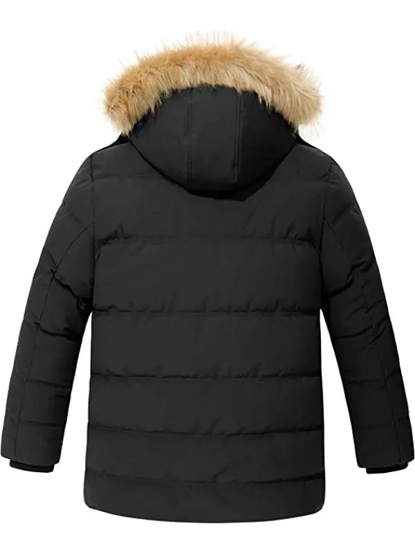 Men's Big & Tall Warm Winter Coat Plus Size Puffer Jacket with Removable Fur Hood Recycled Fabric