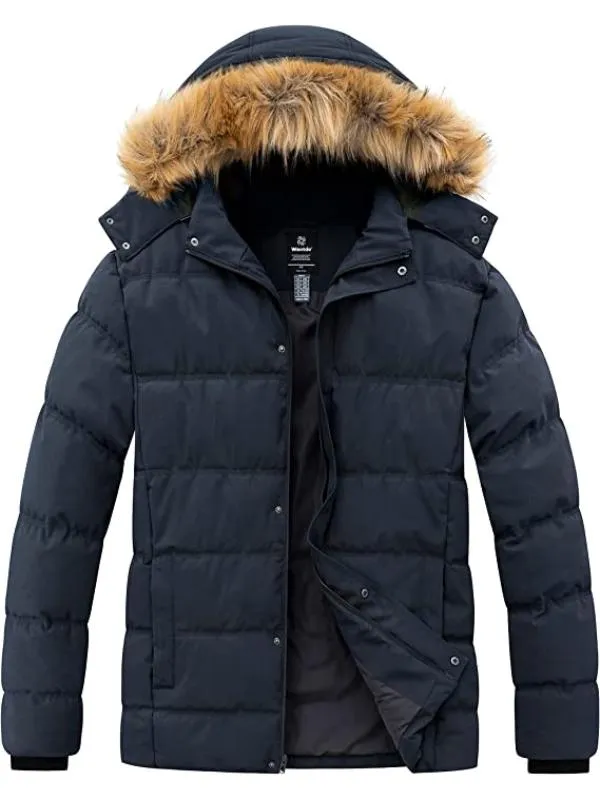 Men's Big & Tall Warm Winter Coat Plus Size Puffer Jacket with Removable Fur Hood Recycled Fabric