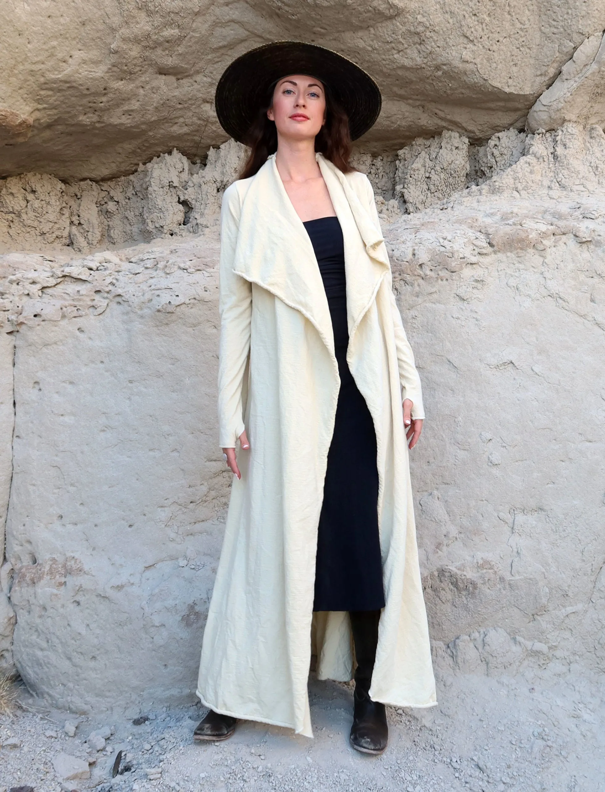 ORGANIC WOOL Cocoon Belted Long Jacket