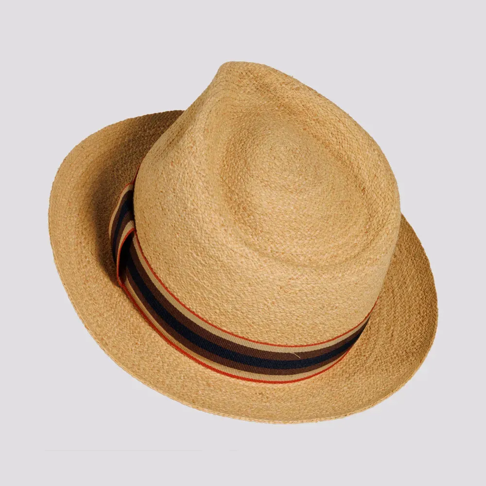 Oslo | Womens Woven Raffia Braid Fedora Hat with Striped Band