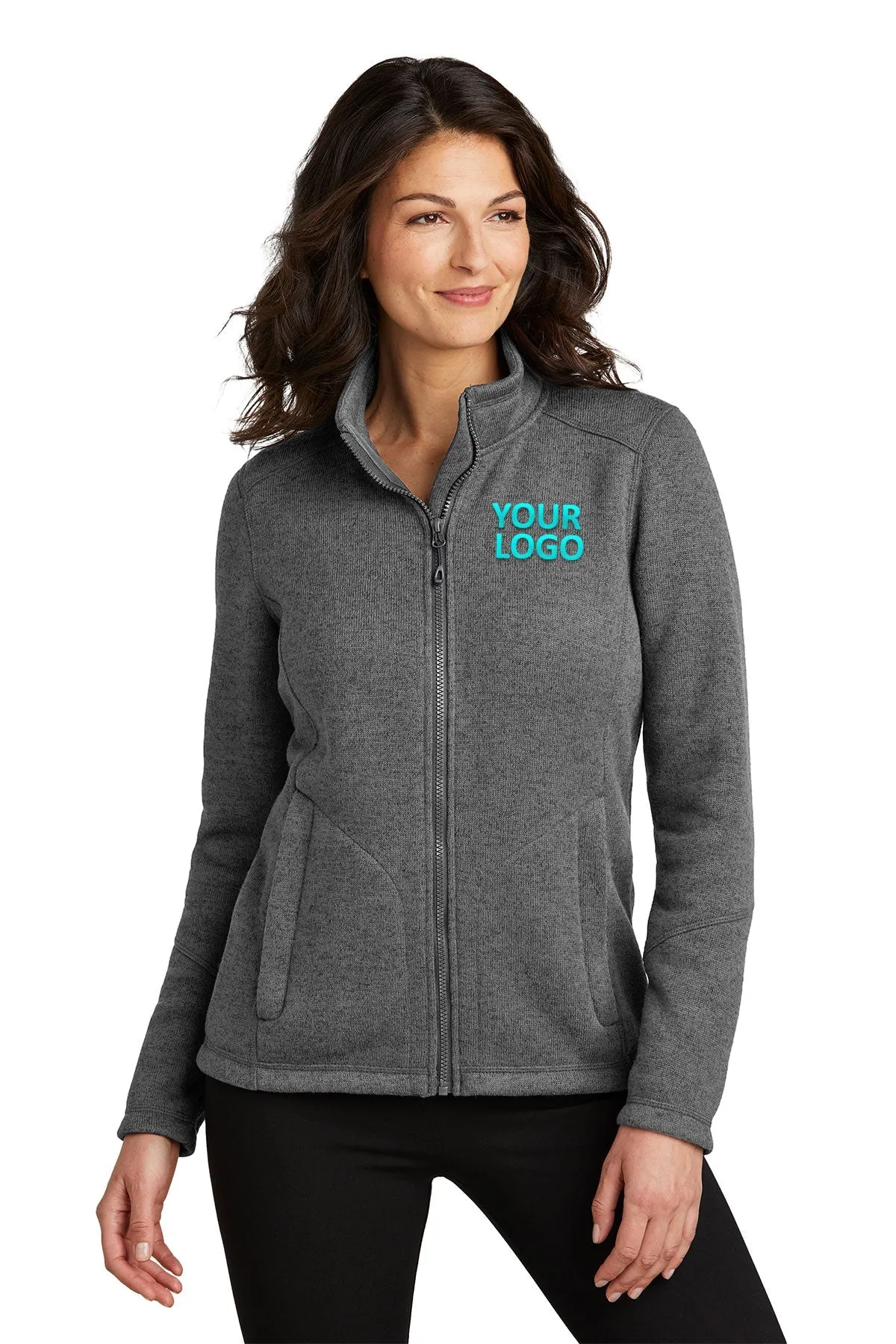 Port Authority Ladies Arc Sweater Fleece Custom Jackets, Grey Smoke Heather