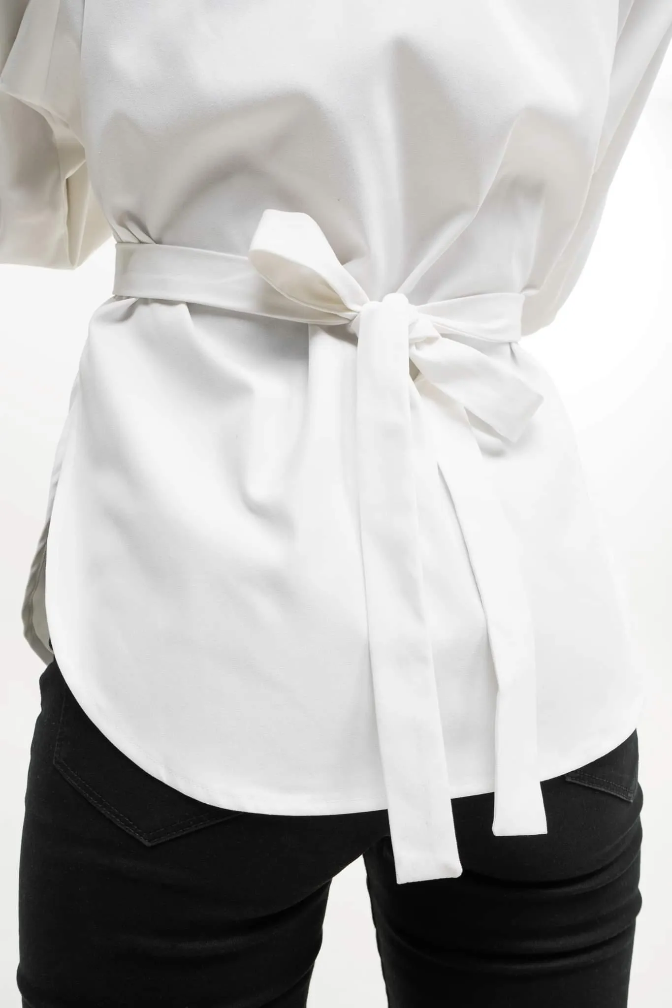 Sarah Belted White Long Sleeves Shirt for Women