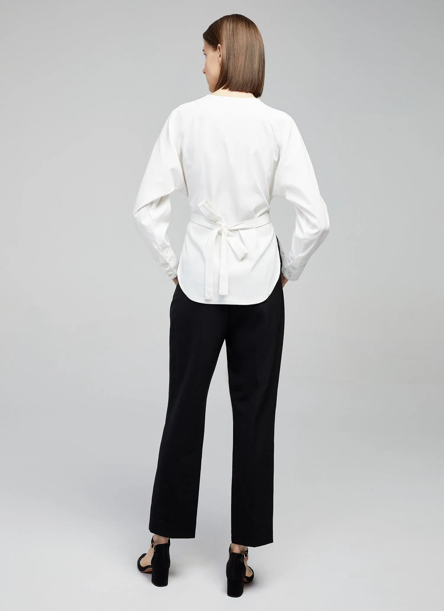 Sarah Belted White Long Sleeves Shirt for Women