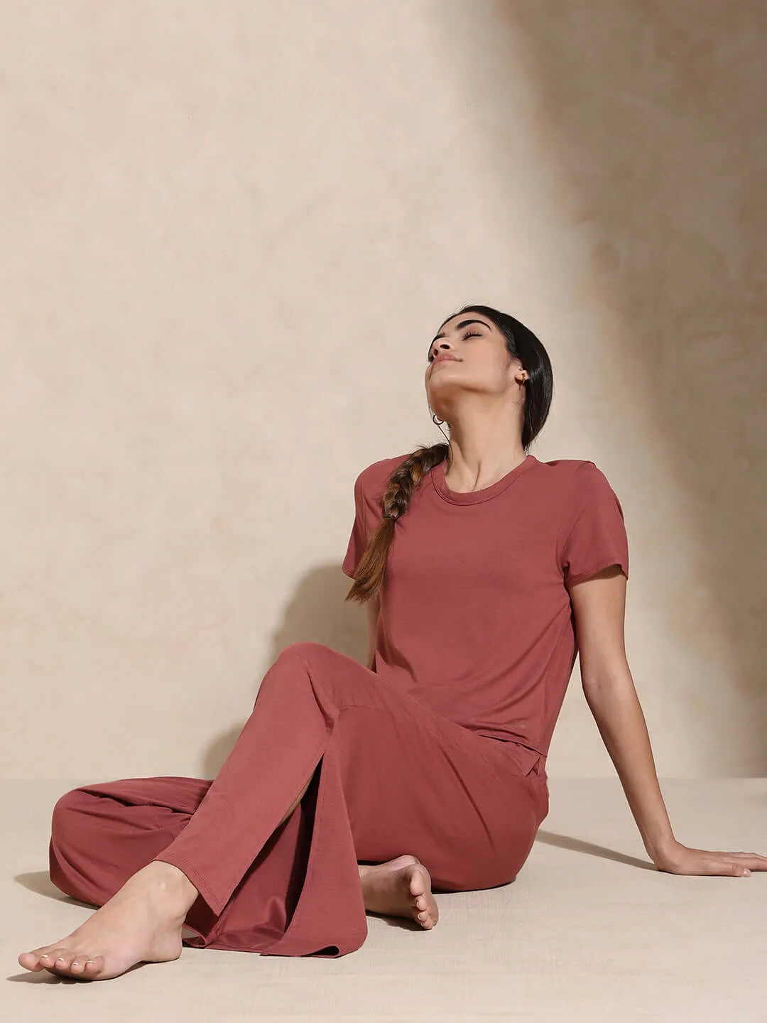 Serene Yoga Pants with Slit Marsala