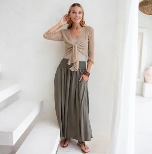 SHU-SHI Women's Palazzo Flowy Summer Pants - Wide Leg Lounge Trousers with Elastic Waist and Side Pockets -  Olive