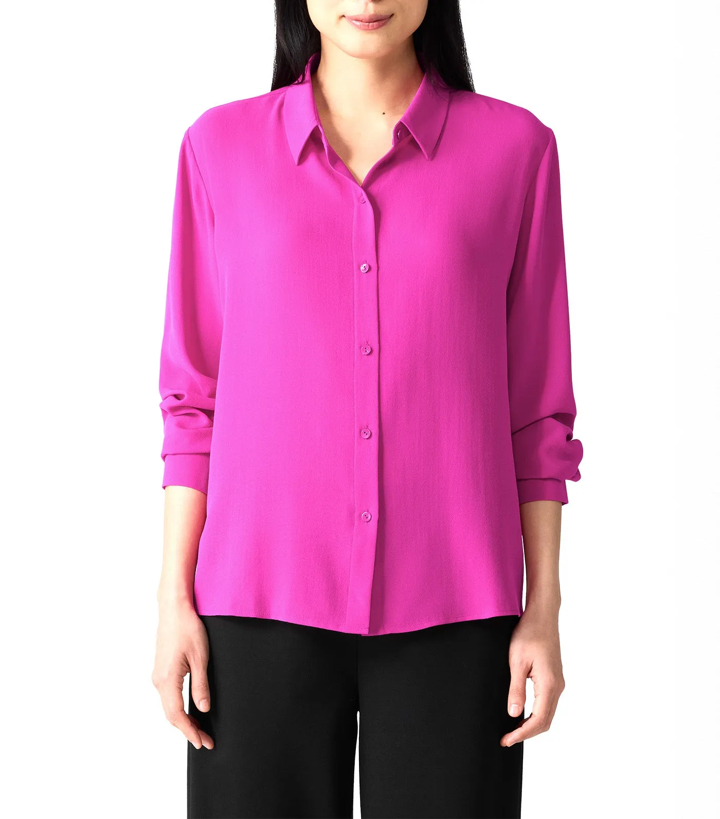 Silk Georgette Crepe Classic Collar Shirt