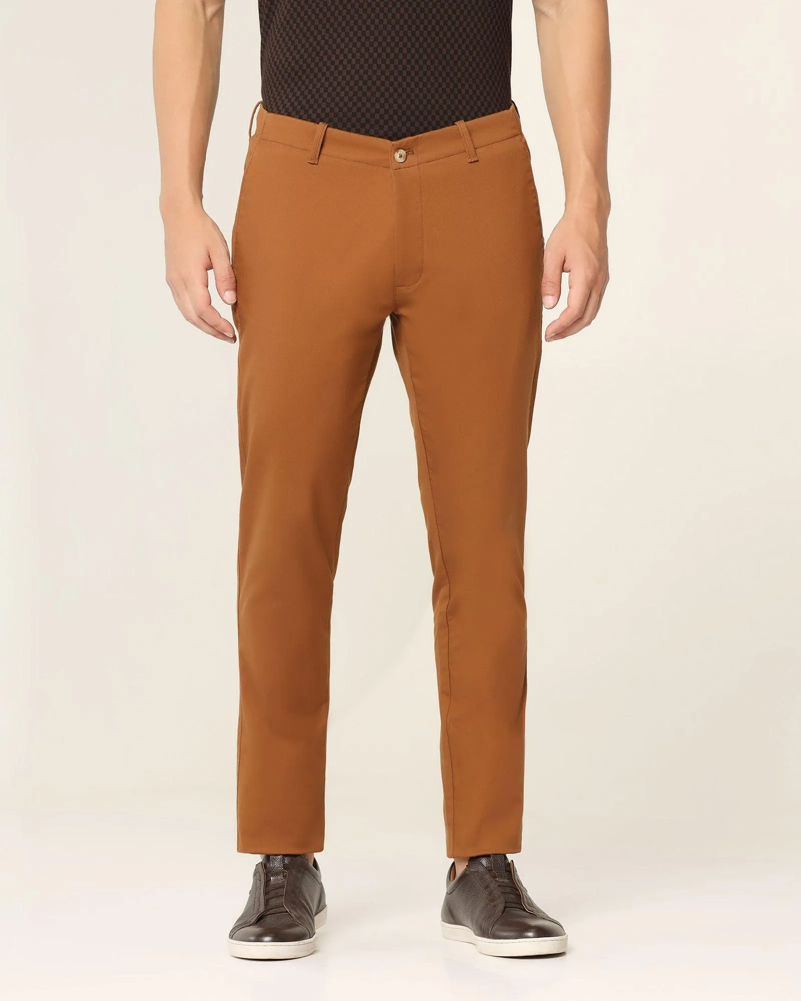 Slim Fit B-91 Casual Tobacco Brown Textured Khakis - Segy