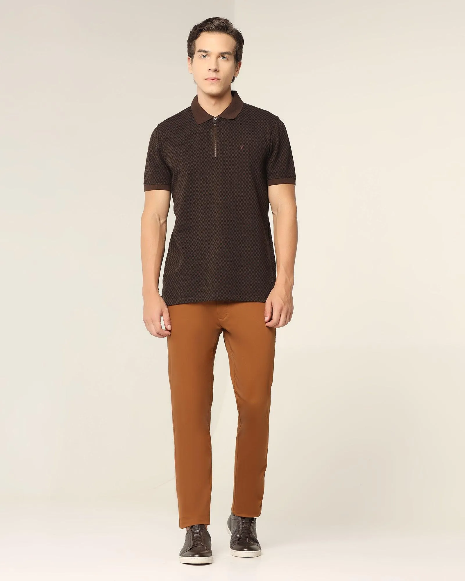 Slim Fit B-91 Casual Tobacco Brown Textured Khakis - Segy