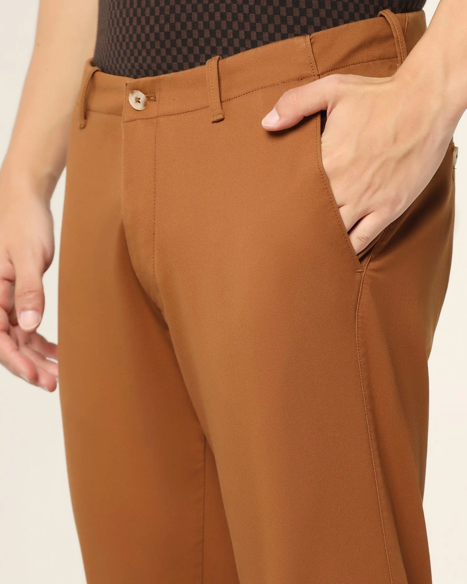 Slim Fit B-91 Casual Tobacco Brown Textured Khakis - Segy