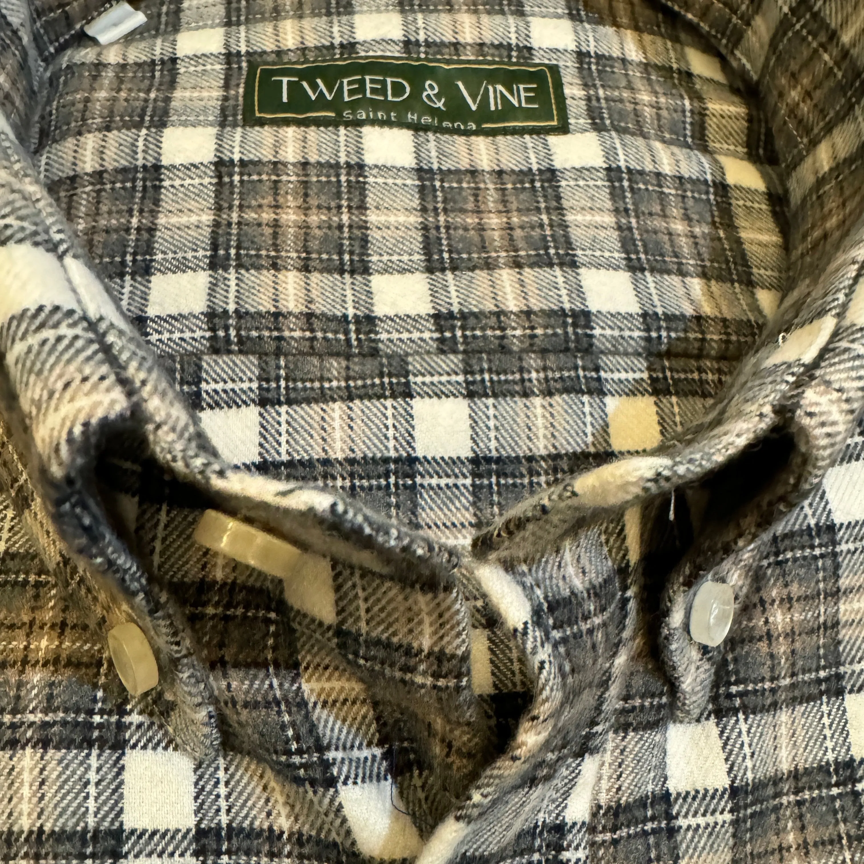 T&V Classic Brushed Cotton BD Shirt in Grey/Camel Plaid