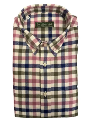 T&V Classic Brushed Cotton BD Shirt in Olive/Navy and Rose Check