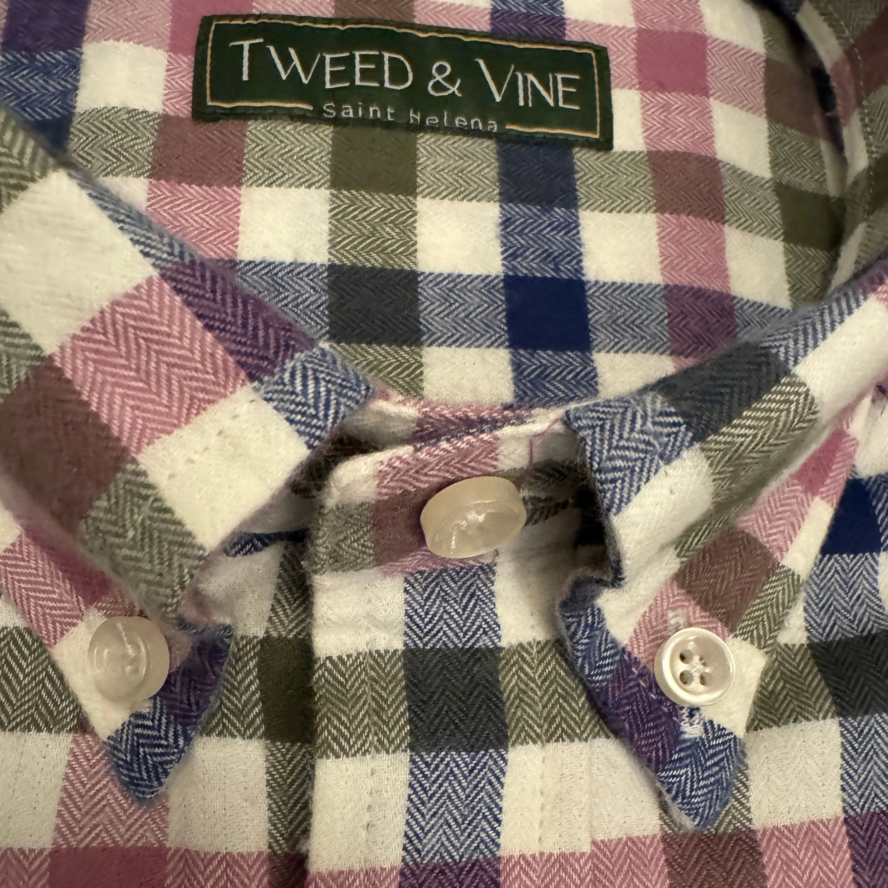 T&V Classic Brushed Cotton BD Shirt in Olive/Navy and Rose Check