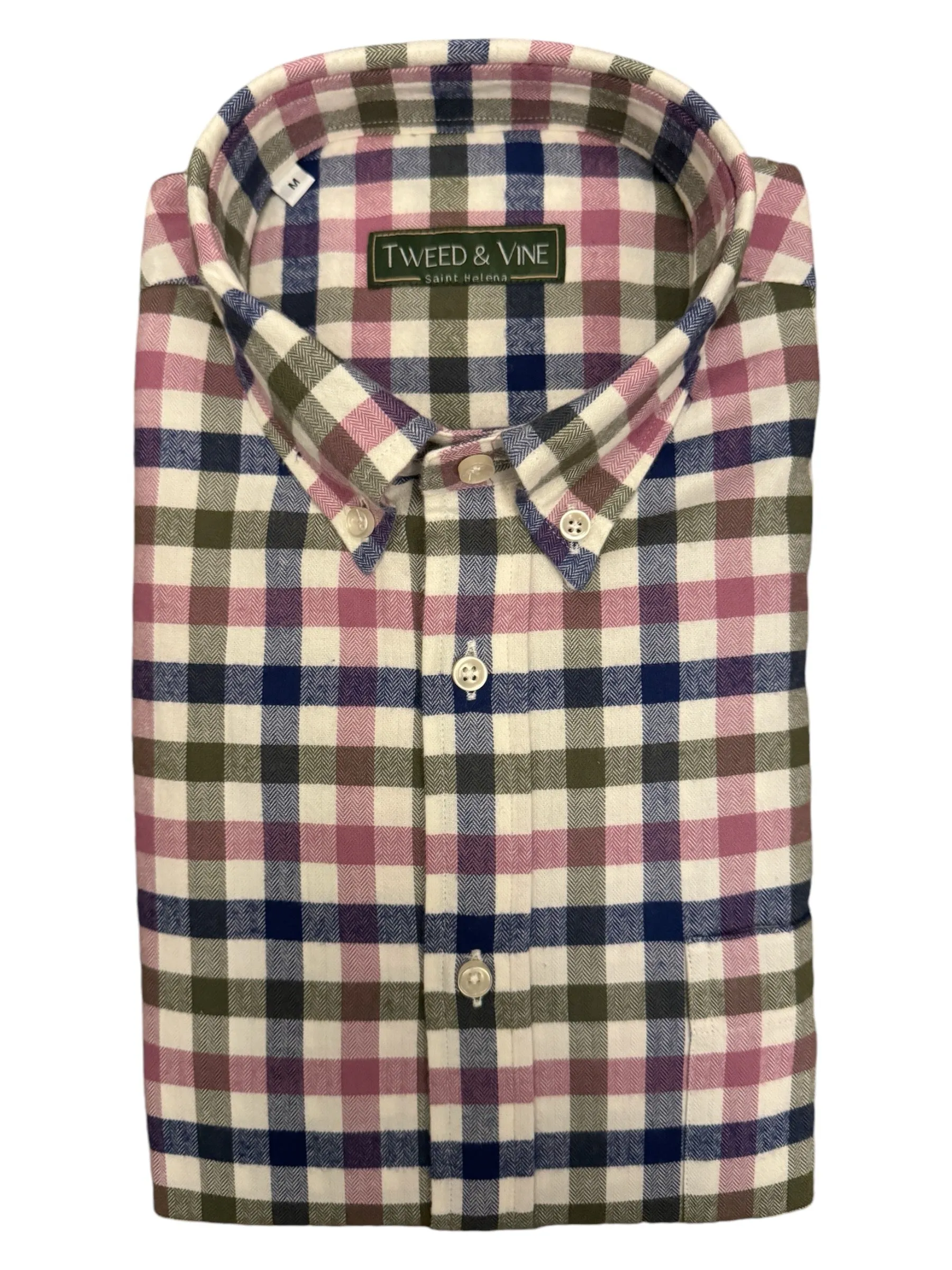 T&V Classic Brushed Cotton BD Shirt in Olive/Navy and Rose Check