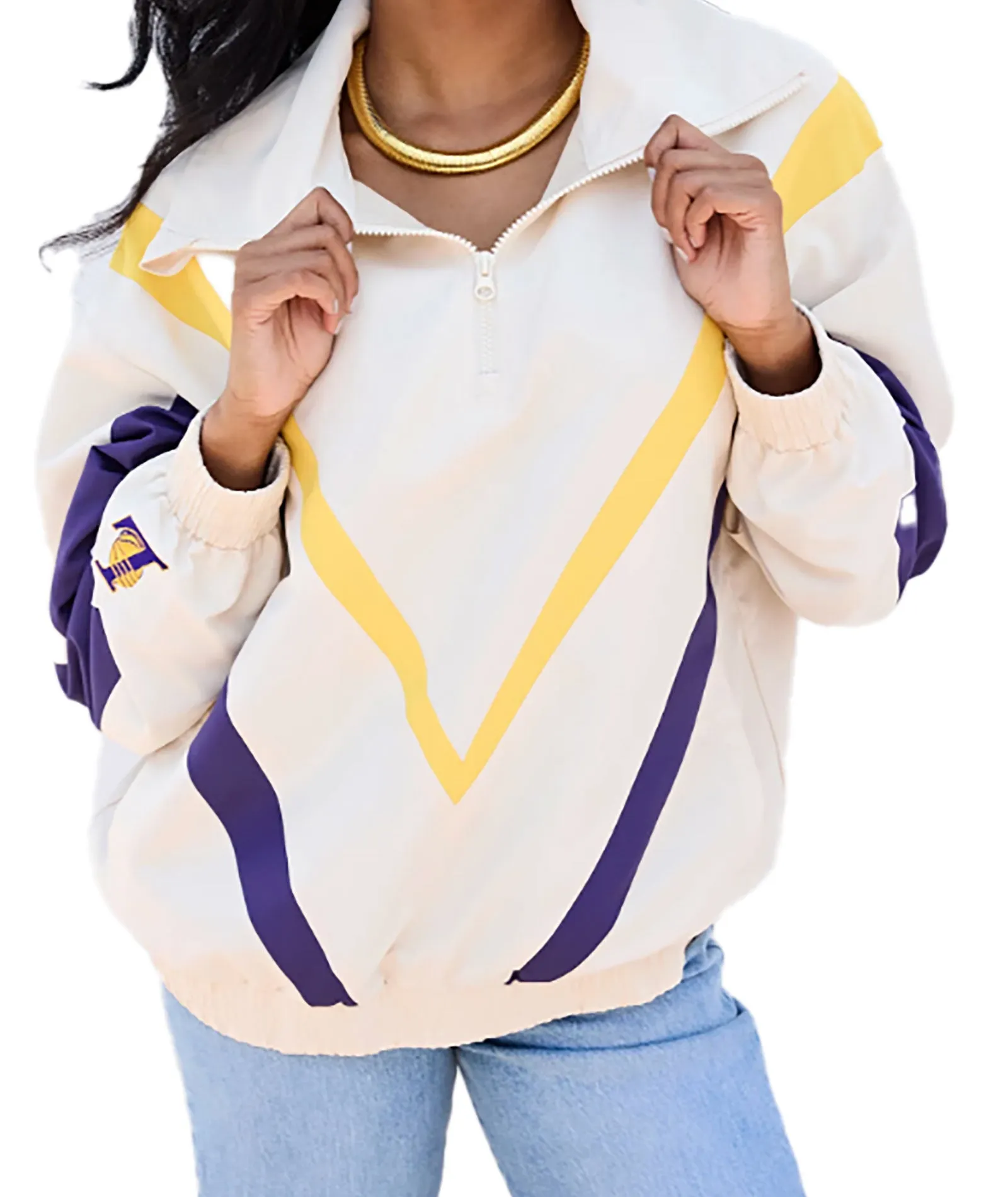 Terez Women LA Lakers Sugar Swizzle Chevron Zip Pullover