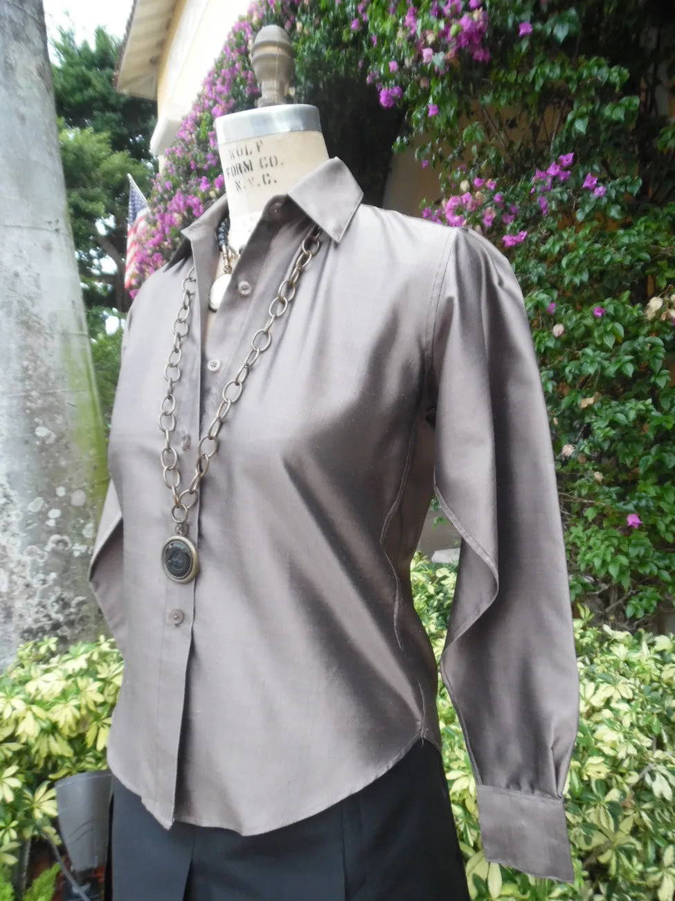 Thai Silk Button Down Shirt Bronze