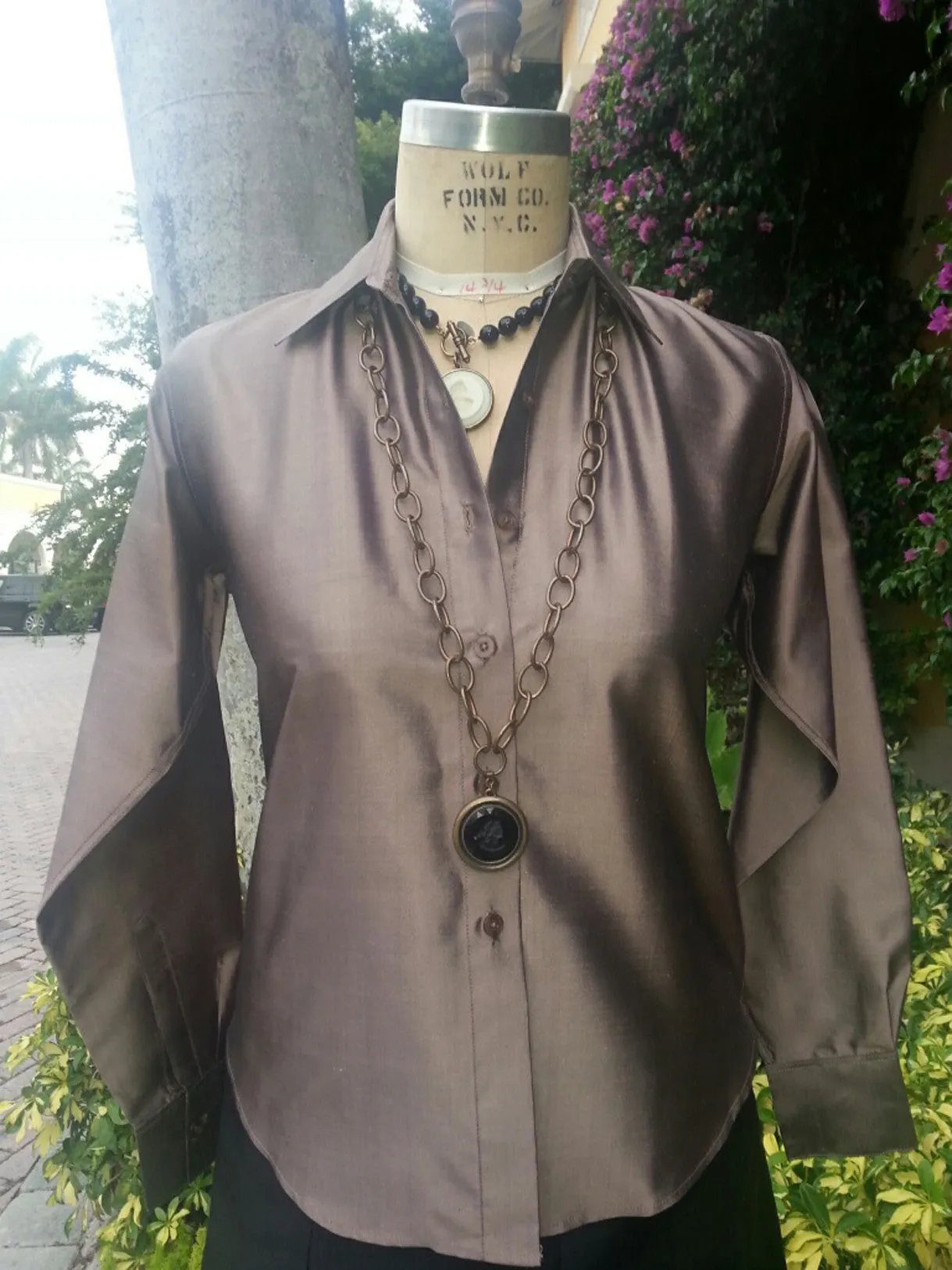 Thai Silk Button Down Shirt Bronze