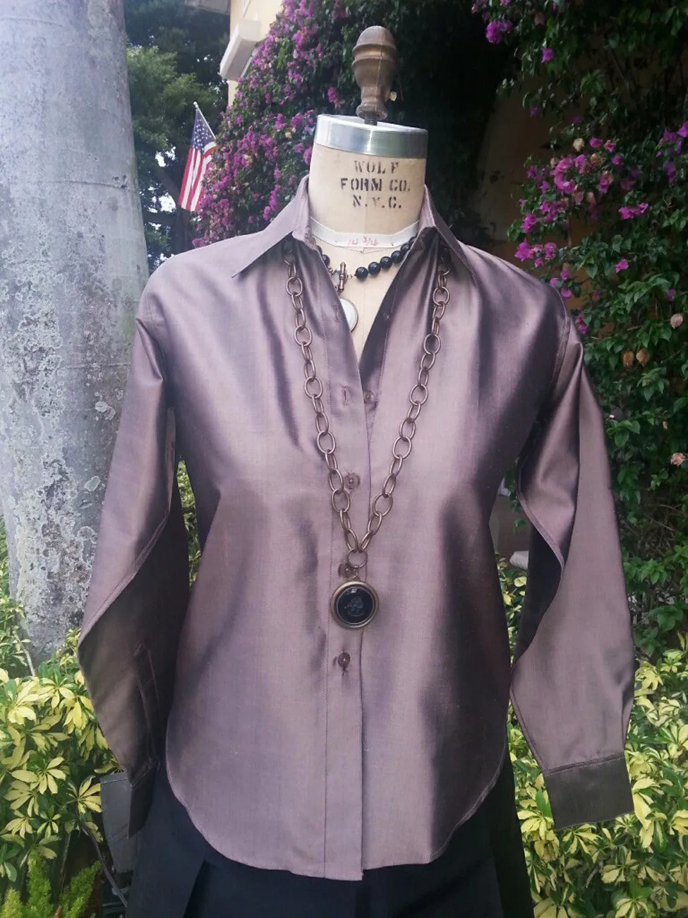 Thai Silk Button Down Shirt Bronze