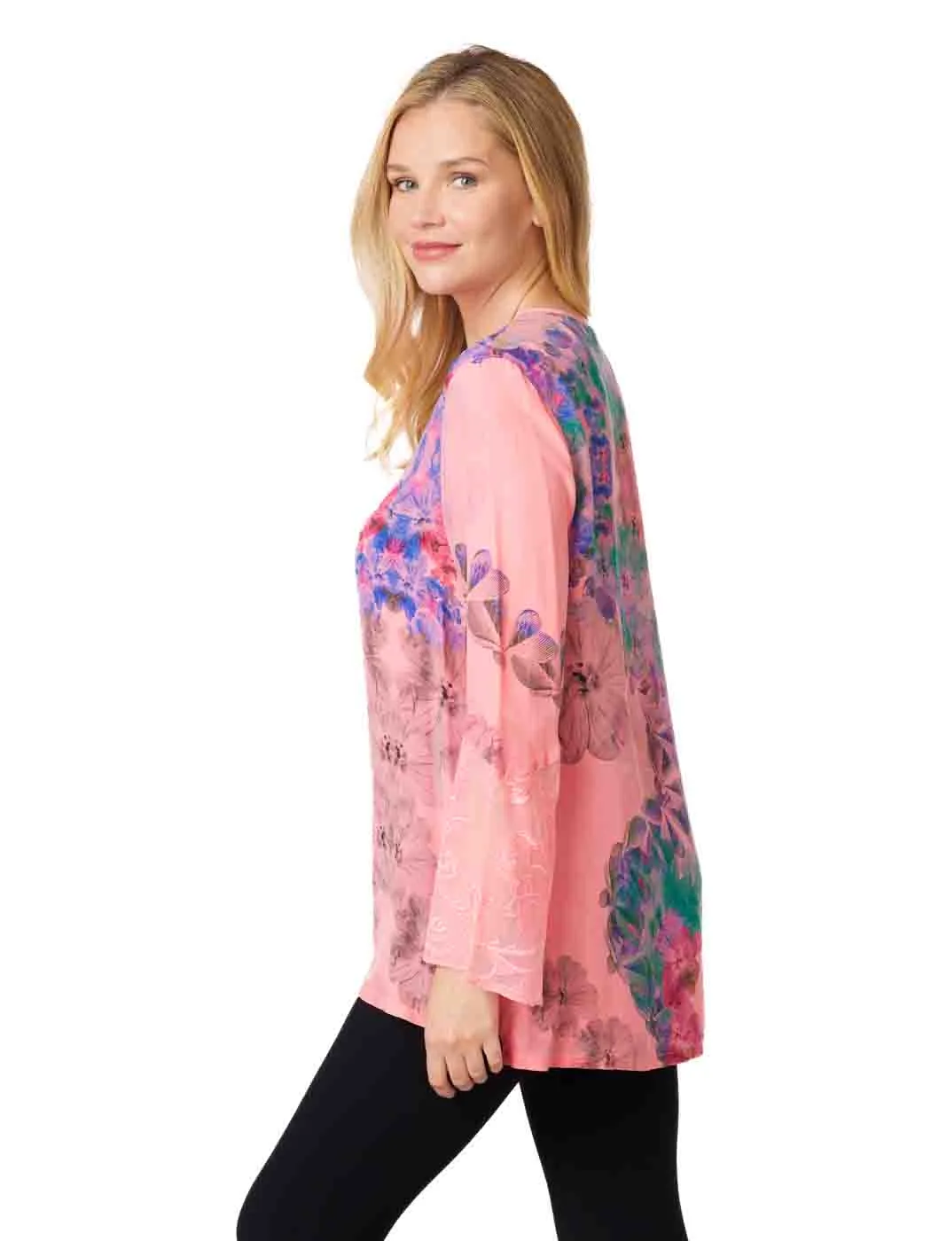 Tianello Print "Dahlia" Washable Silk "Emma" Blouse