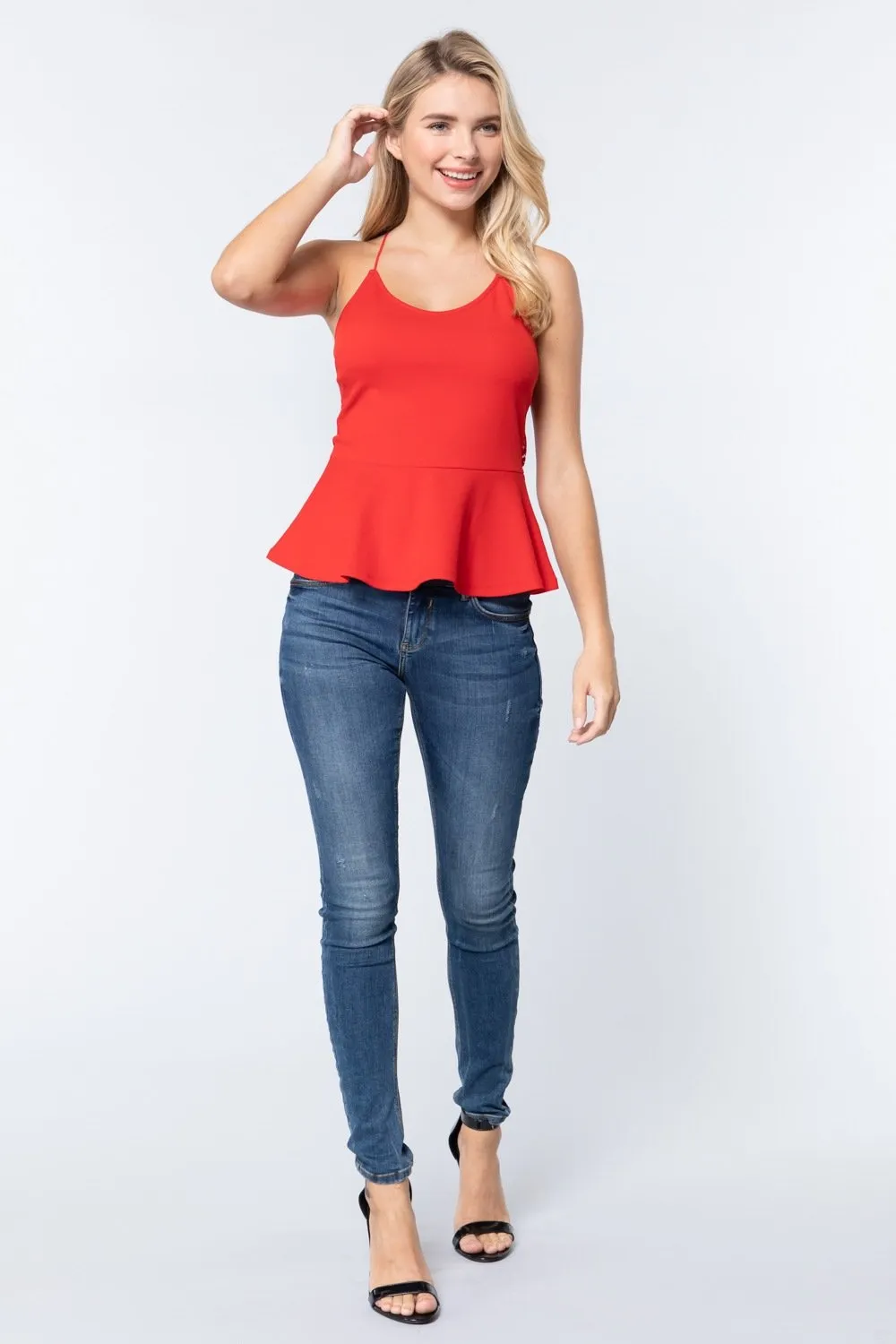 Trendy Back Lace Peplum Knit Top