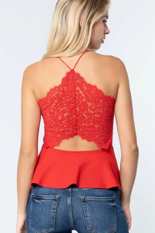 Trendy Back Lace Peplum Knit Top