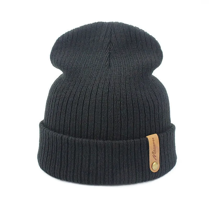 Warm hats, Men's and Women's Autumn and Winter Knitted hats, Beanies, Fashionable caps, Warm Adult Hats, Melon Leather Hats