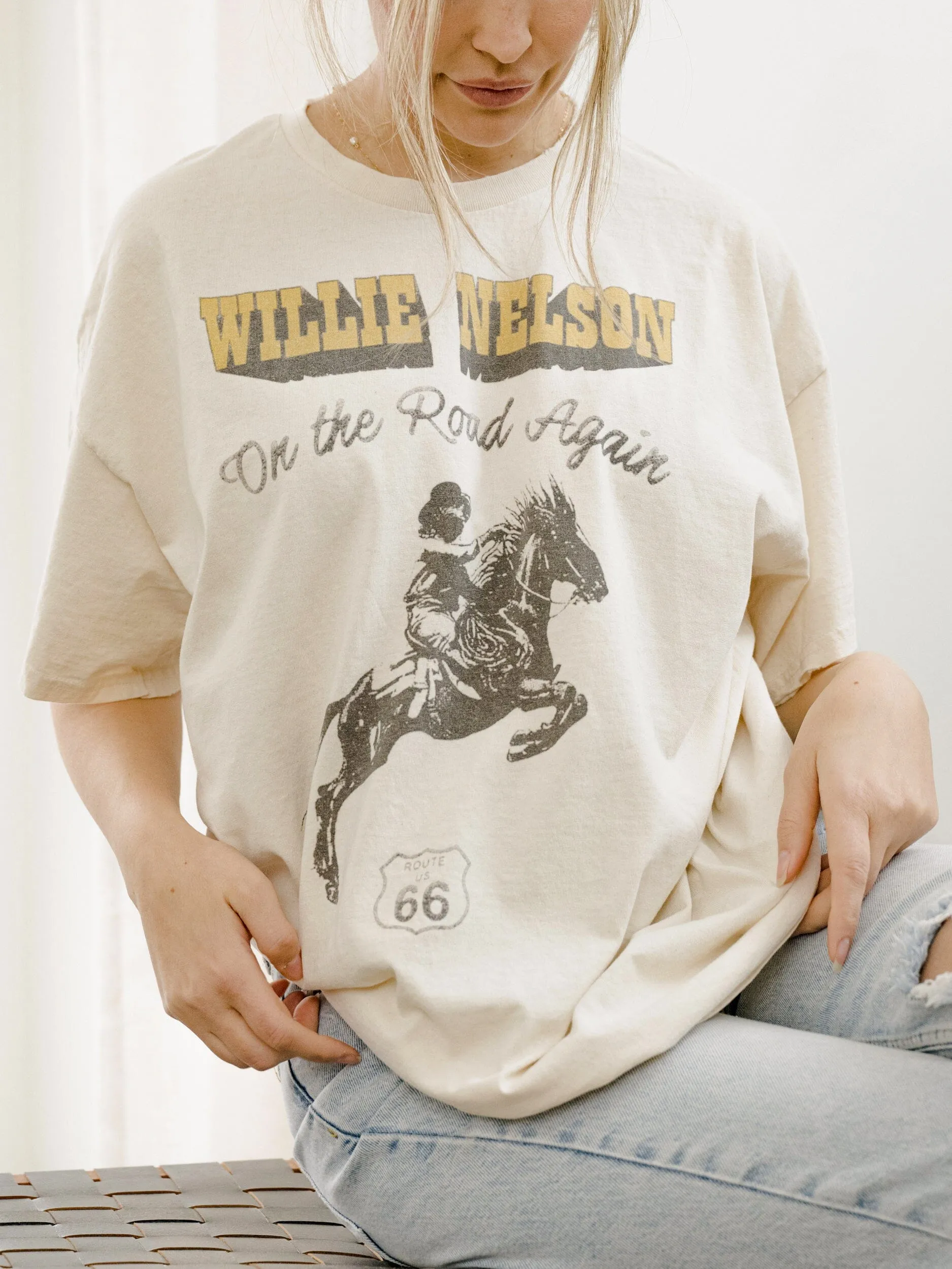 Willie Nelson Route 66 Off White Thrifted Tee