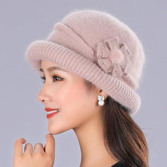 Winter Rabbit Wool Casual Warm Knitted Winter Beanie And Scarf