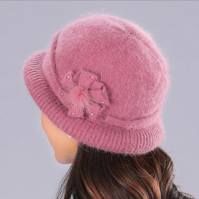 Winter Rabbit Wool Casual Warm Knitted Winter Beanie And Scarf