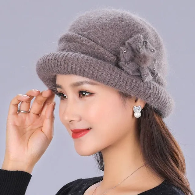 Winter Rabbit Wool Casual Warm Knitted Winter Beanie And Scarf