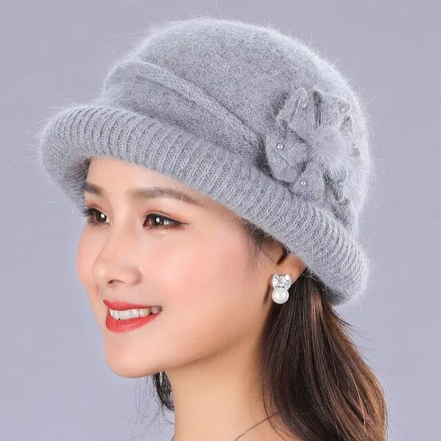 Winter Rabbit Wool Casual Warm Knitted Winter Beanie And Scarf