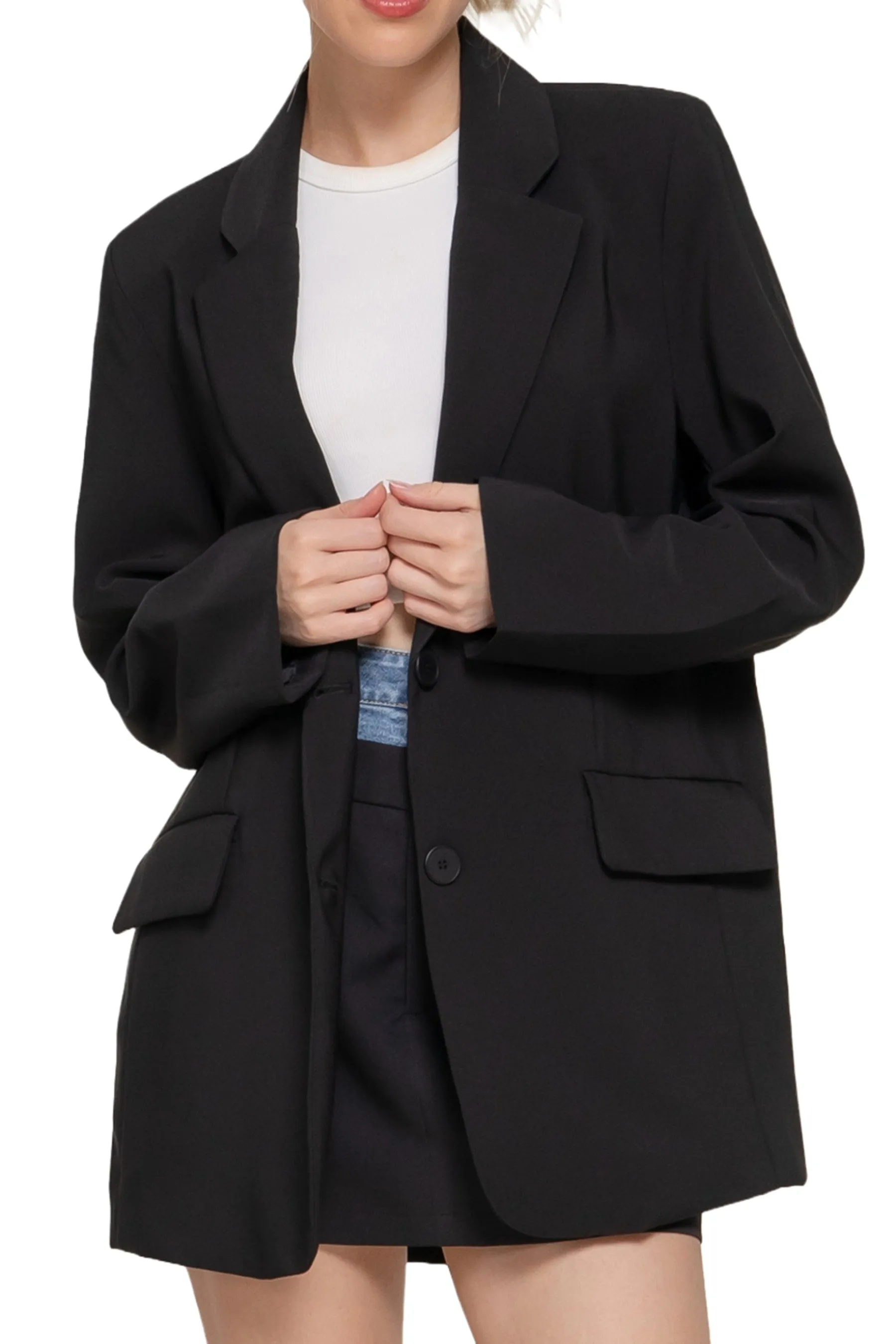 Women's Classic Notched Collar Blazer Long Sleeve, Button Front Stretchy Fit