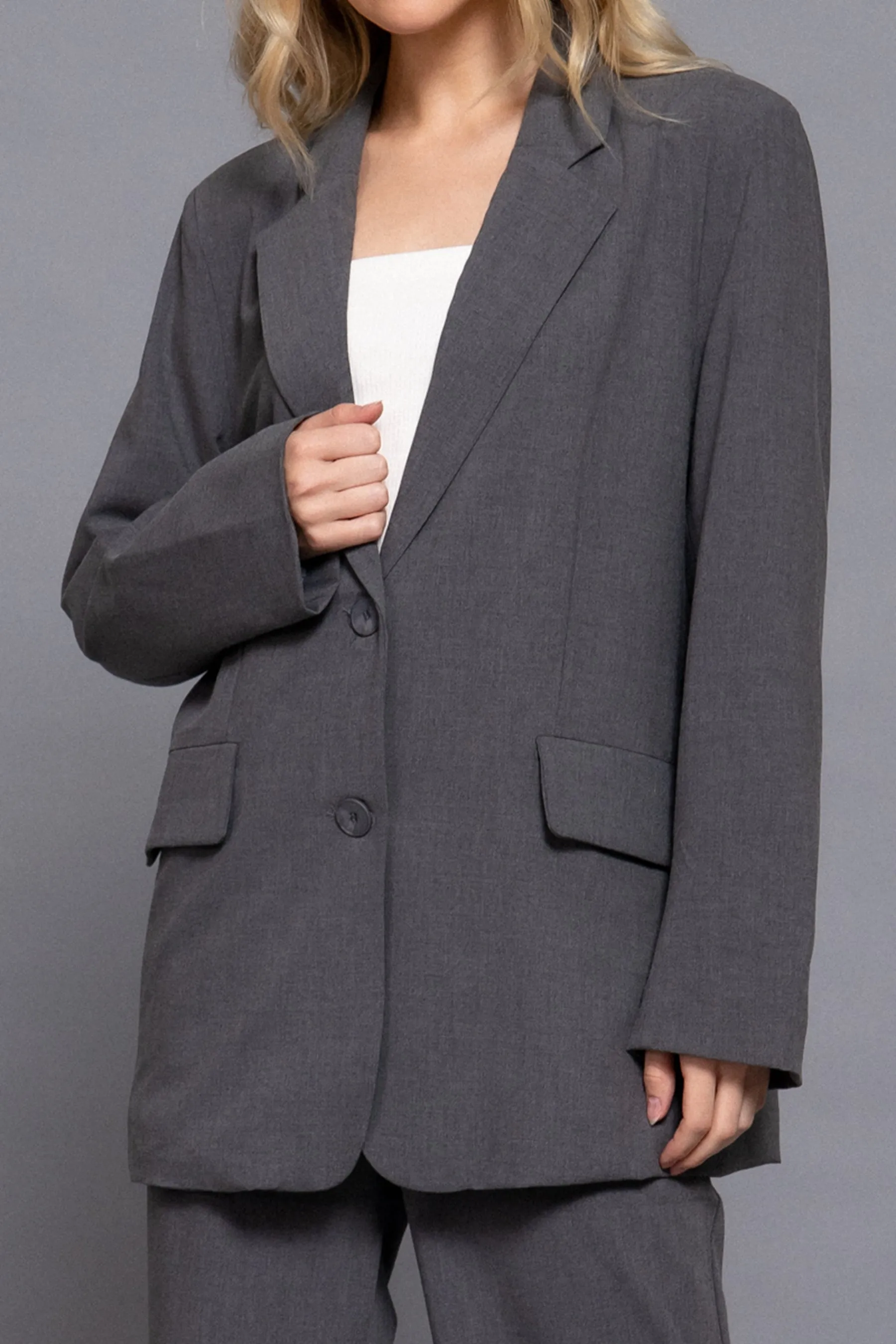 Women's Classic Notched Collar Blazer Long Sleeve, Button Front Stretchy Fit