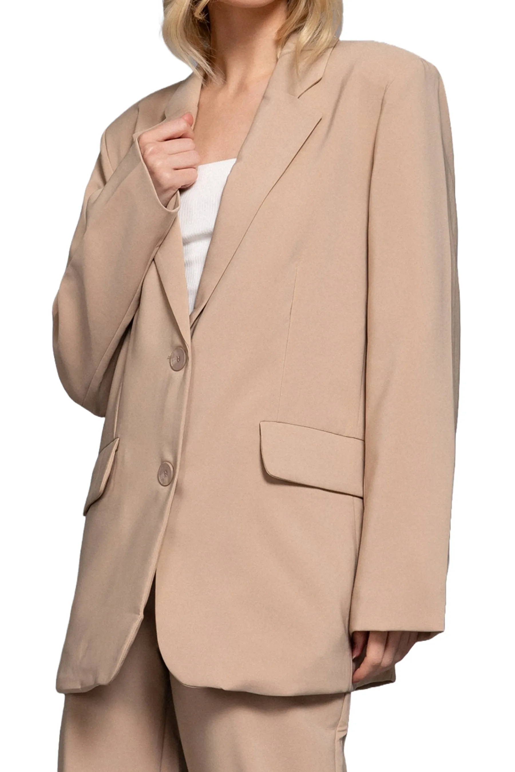 Women's Classic Notched Collar Blazer Long Sleeve, Button Front Stretchy Fit